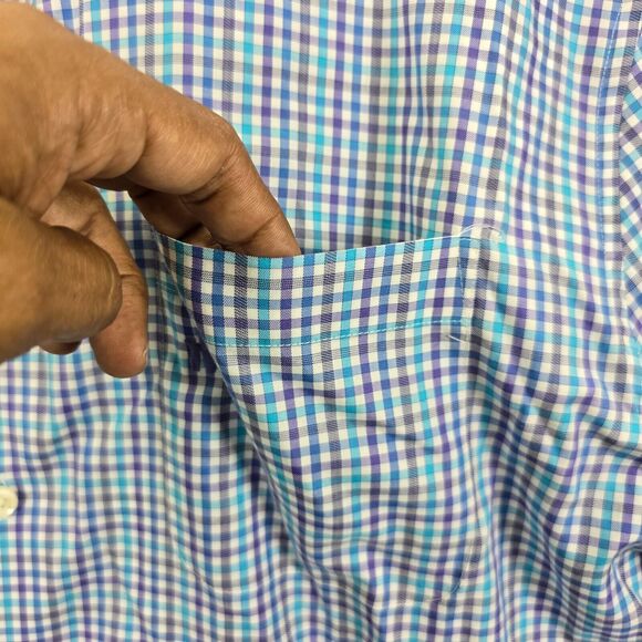 Johnnie O Men's Blue Plaid Button Up Dress Shirt Logo Size L - Picture 4 of 12